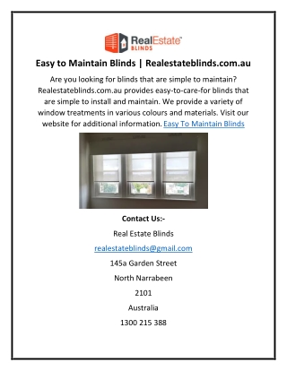 Easy to Maintain Blinds | Realestateblinds.com.au