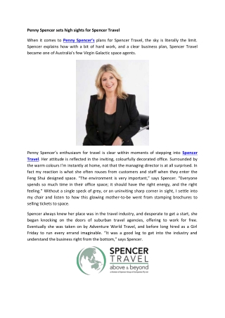 Penny Spencer sets high sights for Spencer Travel