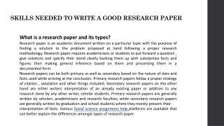 SKILLS NEEDED TO WRITE A GOOD RESEARCH PAPER