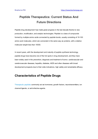 Peptide Therapeutics Current Status And Future Directions