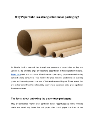 Why Paper tube is a strong solution for packaging