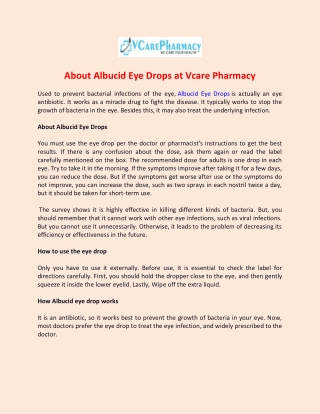About Albucid Eye Drops at Vcare Pharmacy