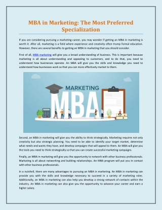 MBA in Marketing: The Most Preferred Specialization