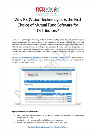 Why REDVision Technologies is the First Choice of Mutual Fund Distributors