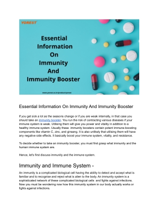 Essential Information On Immunity And Immunity Booster