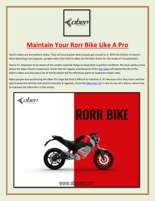 Maintain Your Rorr Bike Like A Pro