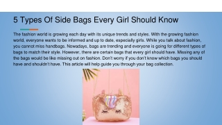 5 Types Of Side Bags Every Girl Should Know