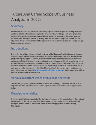 Future And Career Scope Of Business Analytics in 2022: