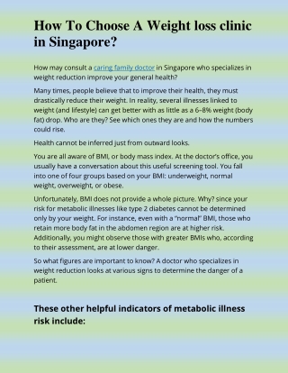 How To Choose A Weight loss clinic in Singapore?