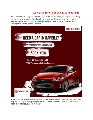 Car Rental Service of ChikuCab in Bareilly
