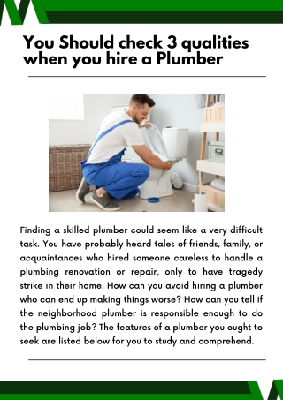 You Should check 3 qualities when you hire a Plumber