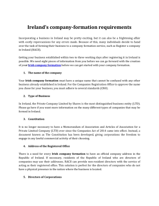 Ireland’s company-formation requirements