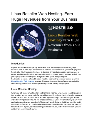 Linux Reseller Web Hosting- Earn Huge Revenues from Your Business