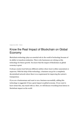 Know the Real Impact of Blockchain on Global Economy