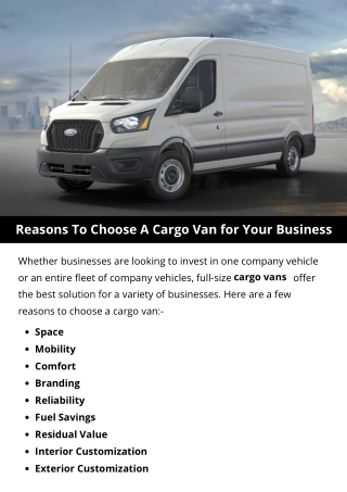 Reasons To Choose A Cargo Van for Your Business