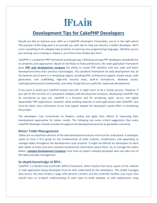 Development Tips for CakePHP developers