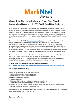 Global Juice Concentrates Market Share, Size and Forecast