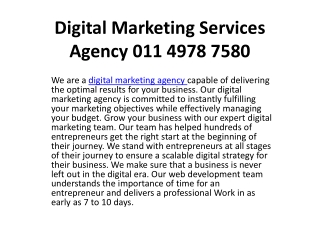Digital Marketing Services Agency 011 4978 7580