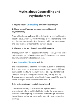 Myths about Counselling and Psychotherapy