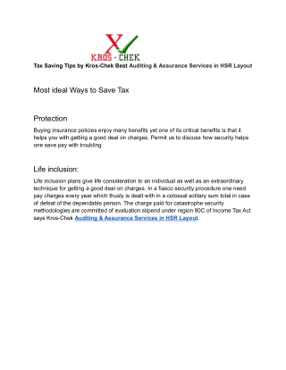 Tax Saving Tips by Kros-Chek Best Auditing & Assurance Services in HSR Layout