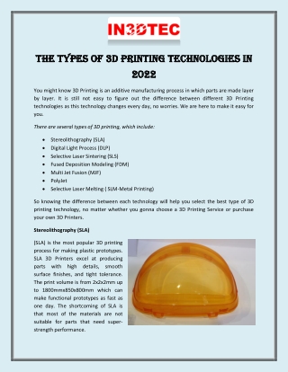 The Types of 3D Printing Technologies in 2022