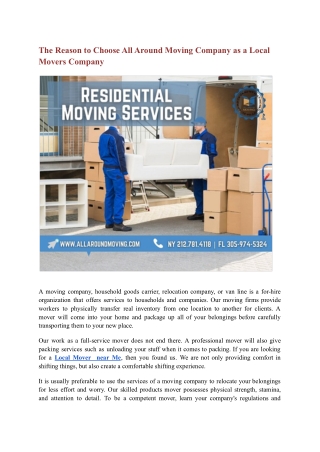 The Reason to Choose All Around Moving Company as a Local Movers Company.pdf