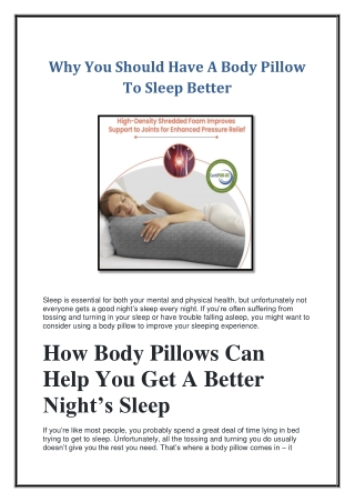 Why You Should Have A Body Pillow To Sleep Better