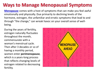 Ways to Manage Menopausal Symptoms