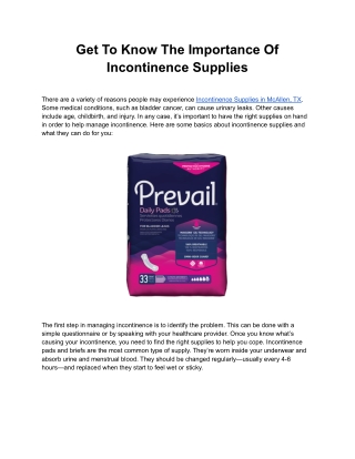 Get To Know The Importance Of Incontinence Supplies