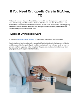 If You Need Orthopedic Care in McAllen, TX