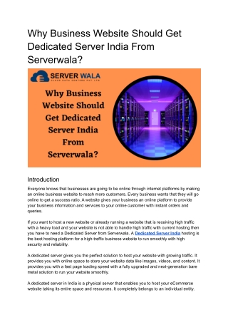 Why Business Website Should Get Dedicated Server India From Serverwala_