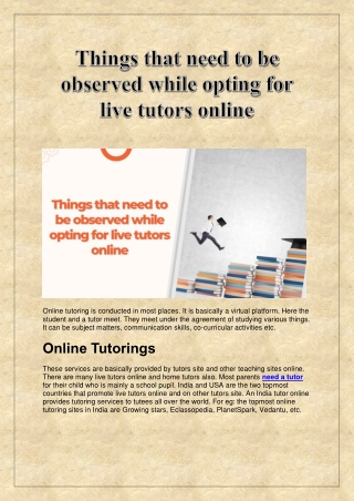 Things that need to be observed while opting for live tutors online