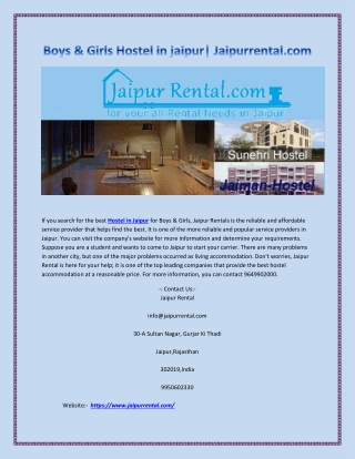Boys & Girls Hostel in jaipur