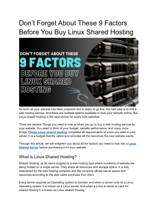 Don’t Forget About These 9 Factors Before You Buy Linux Shared Hosting