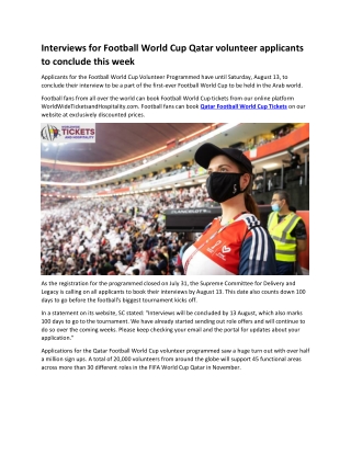Interviews for Football World Cup Qatar volunteer applicants to conclude this week