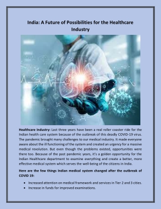India A Future of Possibilities for the Healthcare Industry
