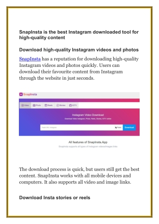 SnapInsta is the best Instagram downloaded tool for high-quality content