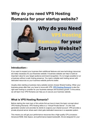 Why do you need VPS Hosting Romania for your startup website