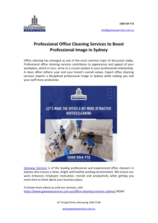 Professional Office Cleaning Services to Boost Professional Image in Sydney