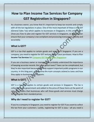 How to Plan Income Tax Services for Company GST Registration in Singapore?