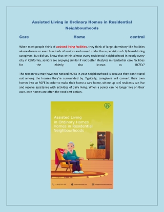 Assisted Living in Ordinary Homes in Residential Neighborhoods