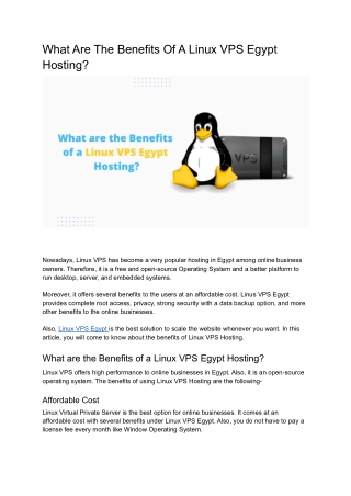 What are the Benefits of a Linux VPS Egypt Hosting?