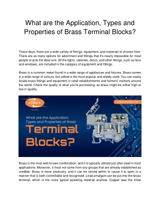 What are the Application, Types and Properties of Brass Terminal Blocks?