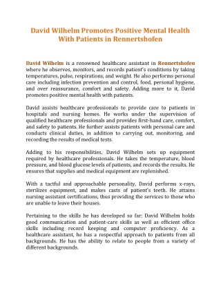 David Wilhelm Promotes Positive Mental Health With Patients in Rennertshofen