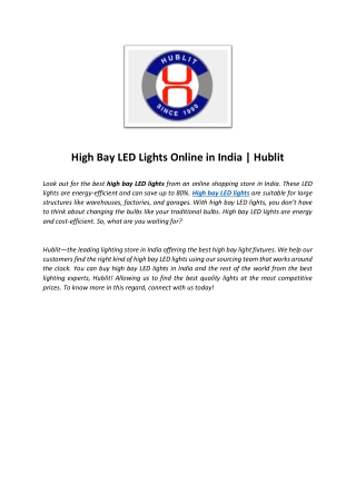 High Bay LED Lights Online in India