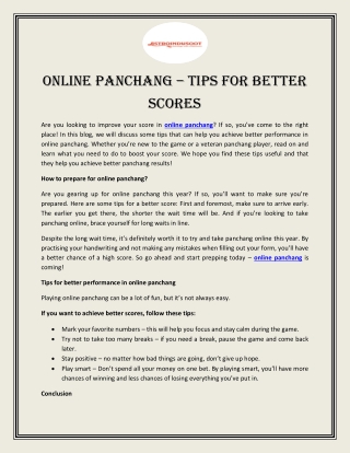 Online panchang – Tips For Better Scores
