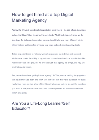 How to get hired at a top Digital Marketing Agency