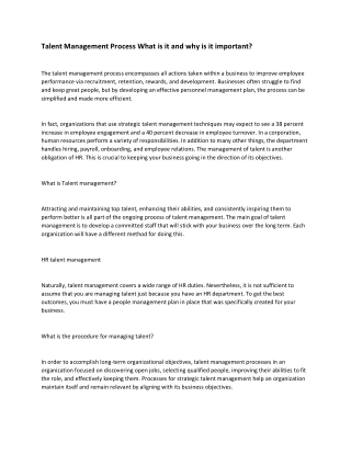 Talent Management Process What is it and why is it important