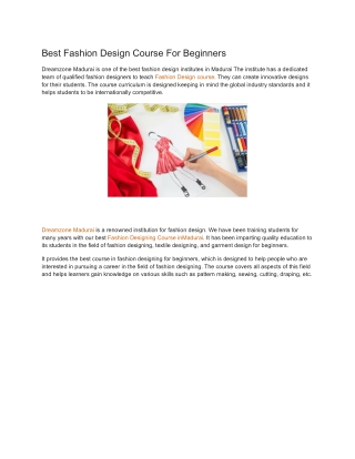 Best Fashion Design Course For Beginners