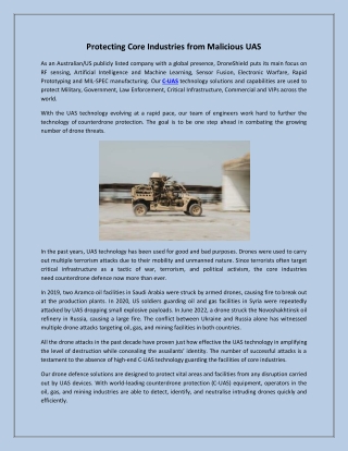 Protecting Core Industries from Malicious UAS